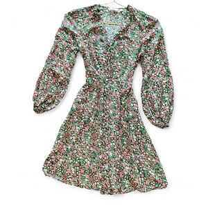 Uniqlo Ditsy Floral Mini Dress – Cottagecore Y2K Long Sleeve V-Neck (XS)